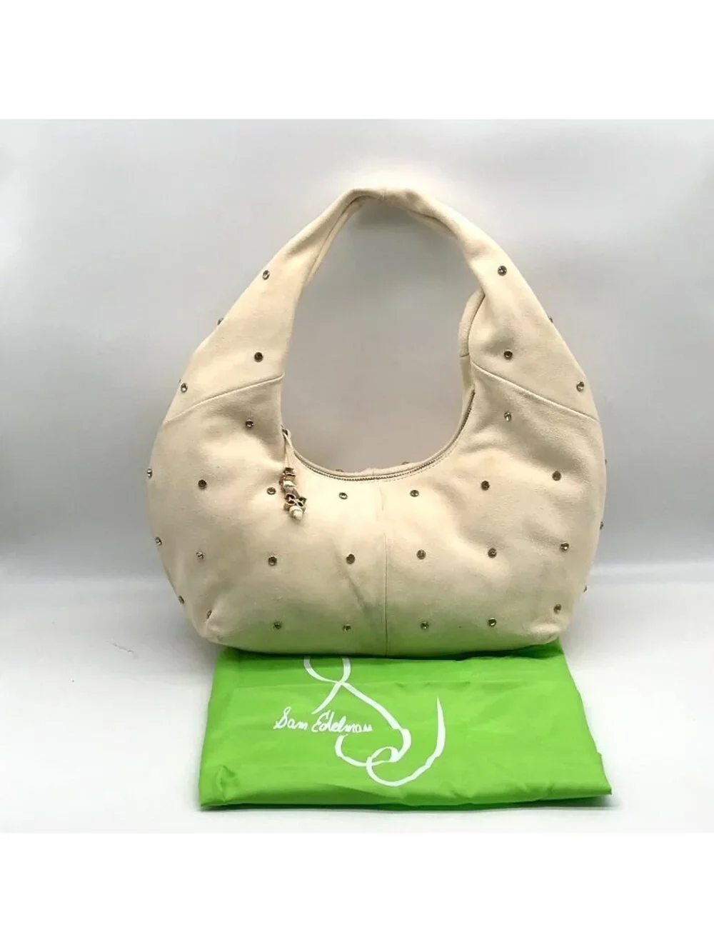 Sam Edelman Ivory Suede Faren Rhinestone Hobo Bag